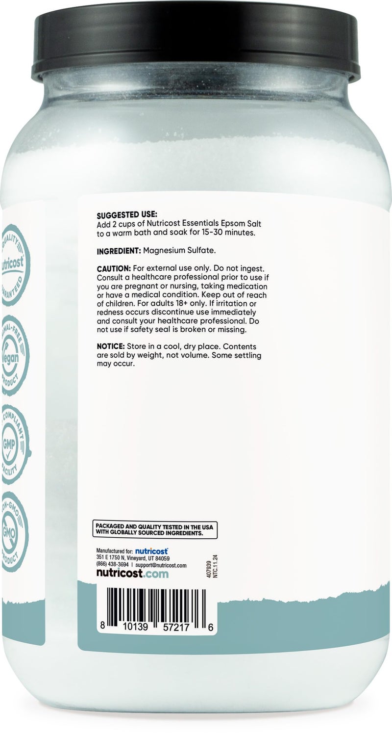 Nutricost Essentials Pure Epsom Salt 8 LBS (100% Pure Magnesium Sulfate) - Relaxing Soaking Solution - Image 4