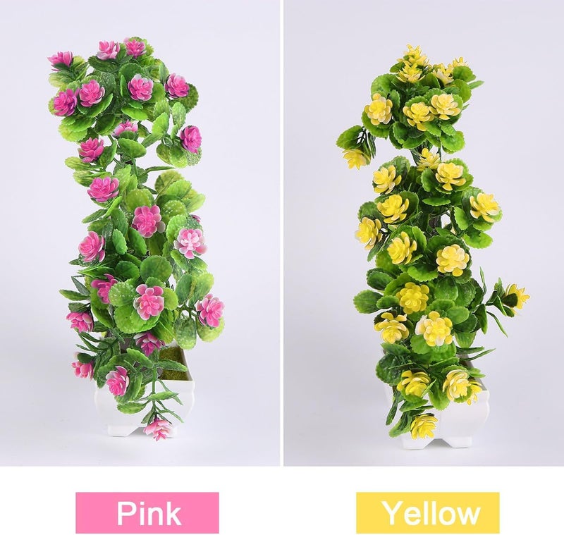 Simulation Plastic Flower Potted Plants 2pcs, Pink and Yellow Artificial Plant Ornaments for Home and Office Indoor Decoration - Image 2