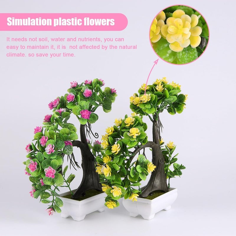 Simulation Plastic Flower Potted Plants 2pcs, Pink and Yellow Artificial Plant Ornaments for Home and Office Indoor Decoration - Image 3