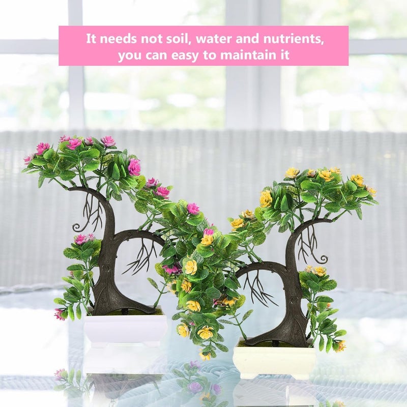 Simulation Plastic Flower Potted Plants 2pcs, Pink and Yellow Artificial Plant Ornaments for Home and Office Indoor Decoration - Image 5
