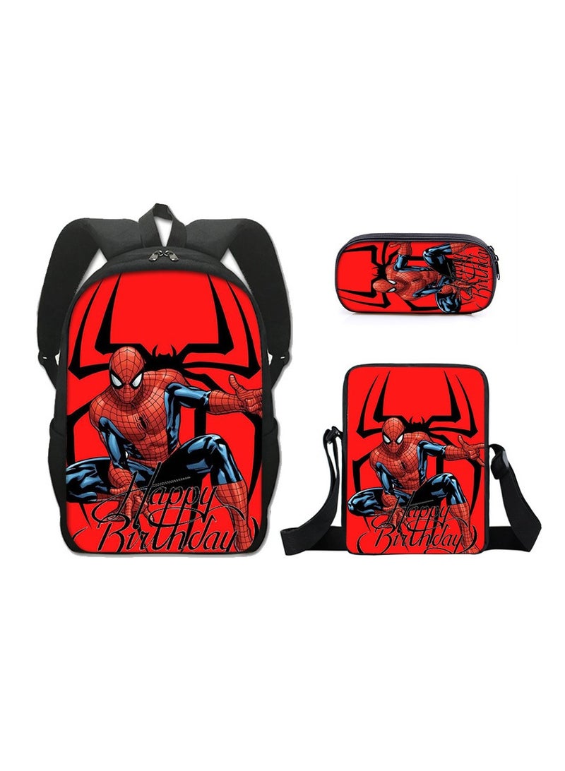 حقيبة ظهر مدرسية برسومات كرتونية من سبايدر مان، مقاس 42*29*16 سم + حقيبة أقلام أحادية الطبقة مقاس 24*14*7 سم + حقيبة كتف صغيرة مقاس 23*19*6 سم، حقيبة كتف ثلاثية القطع. - Image 1