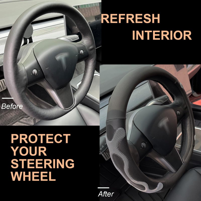 PINCTROT Comfy Grip Steering Wheel Cover for Tesla Model Y/3 2016-2025 2026 Standard/Highland/Juniper, D Shaped 14 Inch Small Sized, Flat Bottom with 3D Honeycomb Anti-Slip Design (Comfy Grip Gray) - Image 4