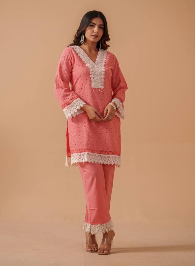 دي دبليو دشداشة قطنية مطرزة مع بنطلون - Image 4