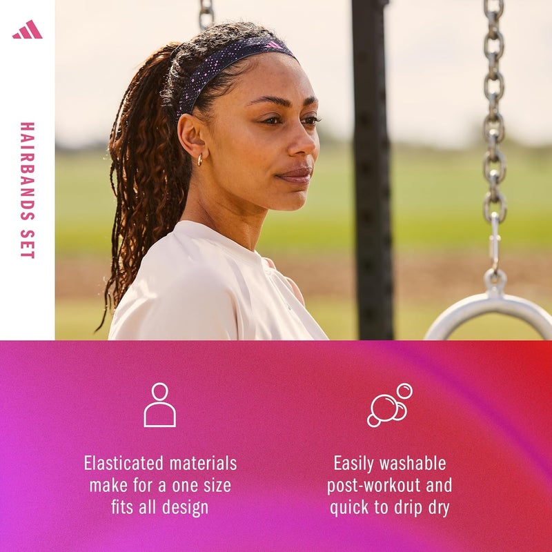 adidas Hairbands (Graphic) - Set of 3 in Pink, White, and Black - Image 5