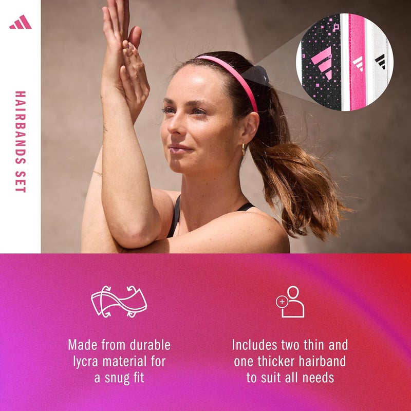 adidas Hairbands (Graphic) - Set of 3 in Pink, White, and Black - Image 3