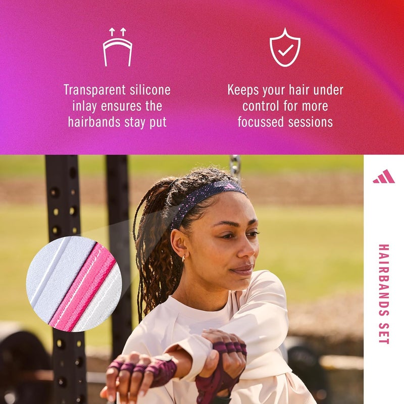 adidas Hairbands (Graphic) - Set of 3 in Pink, White, and Black - Image 4