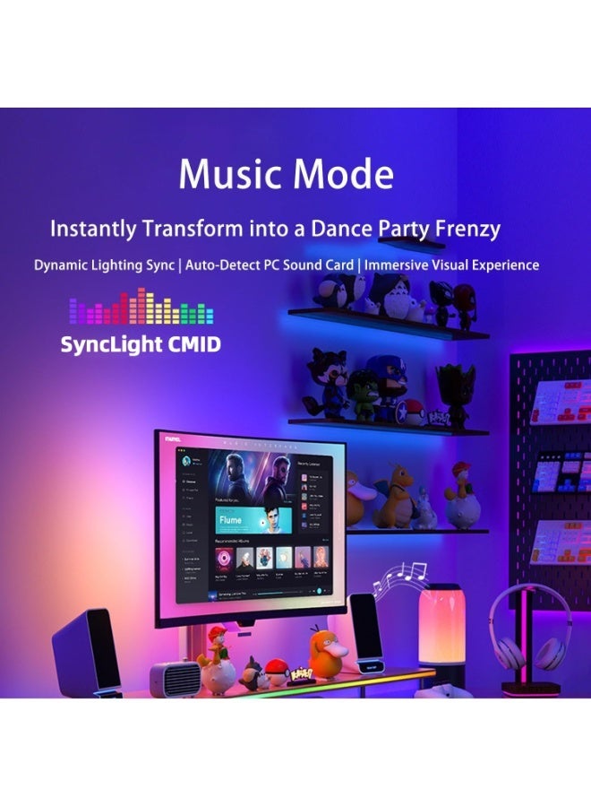 Faylor Monitor LED Backlights, LED Strip Lights, Sync with Screen Color or Music for Games, Movies, etc. Software Control, RGBIC Computer Light Bar Behind Monitor, USB Powered (24 In) - Image 3