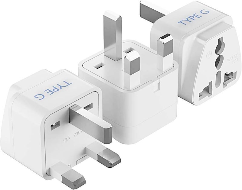 Ceptics UK Adapter for Indian Pins, India to UAE, Hong Kong, Dubai, UK Adapter Plug - Type G Adapter - Perfect for Laptop, Camera, Chargers - CE - RoHS - 3 Pack -White- 5 Years Warranty - Image 1