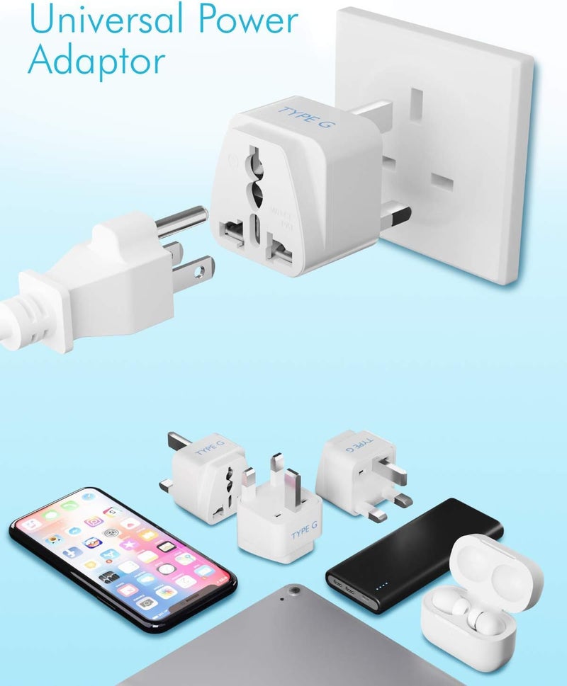 Ceptics UK Adapter for Indian Pins, India to UAE, Hong Kong, Dubai, UK Adapter Plug - Type G Adapter - Perfect for Laptop, Camera, Chargers - CE - RoHS - 3 Pack -White- 5 Years Warranty - Image 5