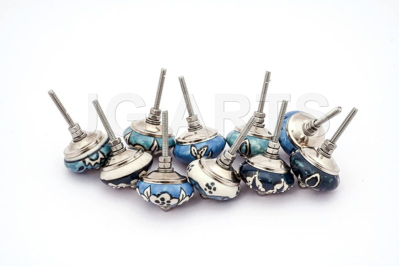 Jgarts 20 Ornate Aqua Blue Green Assorted Colour Floral Ceramic Knobs For Cabinets & Cupboards - Hand Painted Pulls - Image 5