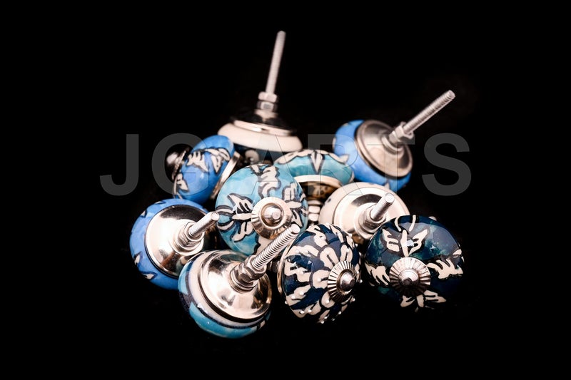 Jgarts 20 Ornate Aqua Blue Green Assorted Colour Floral Ceramic Knobs For Cabinets & Cupboards - Hand Painted Pulls - Image 3