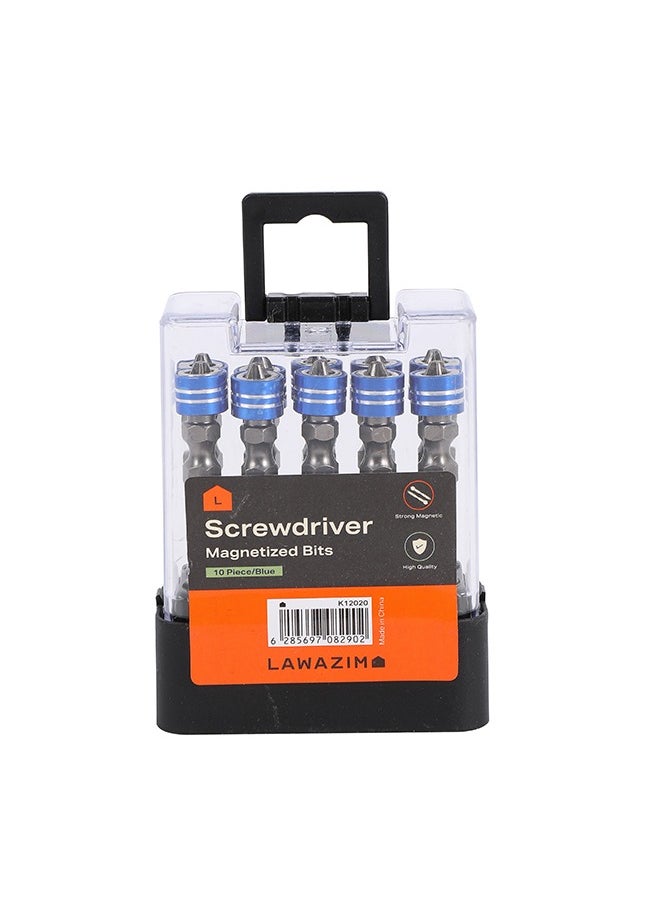 LAWAZIM - Screwdriver Magnetized Bits - 10 Piece Blue - Strong Magnetic Collar for No-Slip Wood, and Construction Screws, Compatible with Electric & Cordless Drills, DIY & Professional Use - Image 1