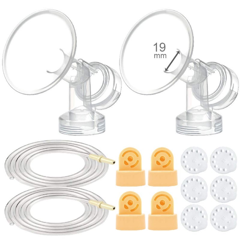 Maymom Breast Pump Kit Compatible with Medela Pump in Style Advanced Breast Pumps 2X Breastshields onePiece 19mm 4 Valves 6 Membranes 2 PumpinStyle Tubing Can Replace Medela Valve