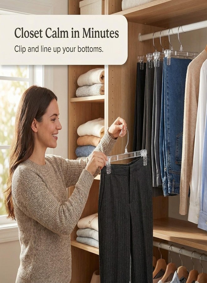 DEILSY™ Skirt Hangers Pants Hanger with Clips Hanger Shorts Clear Plastic Clothes with 2-Adjustable Clip Non-Slip Clothes Perfect for Pant, Pack of 30 - Image 3