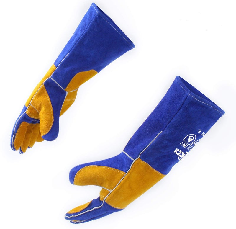 RAPICCA Welding Gloves Fire Heat Resistant: Blue 16IN 932℉ - Fireproof Leather For Stick Mig Flux-Core Welder Forge Blacksmith Fireplace Wood Stove Fire Pit Grill Oven Furnace Handling Dry Ice Blue(length 16in) - Image 1