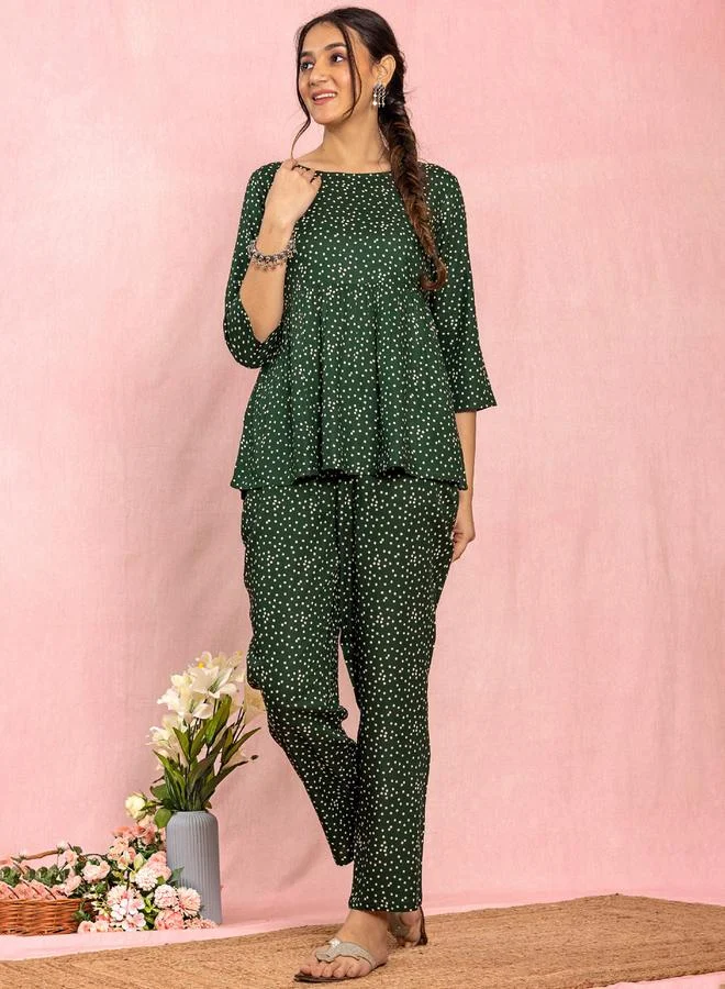 Kasya  Women Viscose Polka Dot Print Top and Pants Co-Ords for Women | Best Price UAE