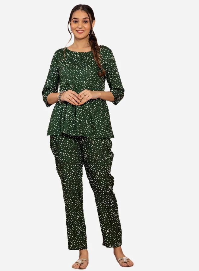 KASYA Women Viscose Polka Dot Print Top and Pants Co-Ords