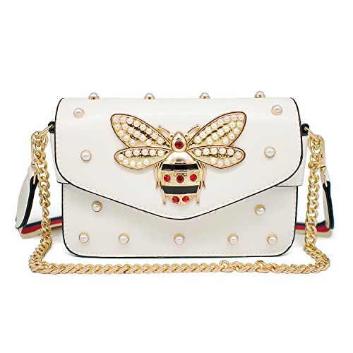 Beatfull Designer Bee Purse Fashion Crossbody Purse with Pearl for Women Pu Leather Shoulder Bag Clutch Handbags - Image 1