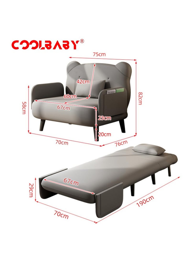 كول بيبي سرير أريكة COOLBABY ثلاثي الطيات مع مسند ظهر ووسائد قابلة للتعديل، كرسي استرخاء للاستخدام في الهواء الطلق والداخلي والمنزل والمكتب، سرير أريكة مريح (رمادي)  - Image 2