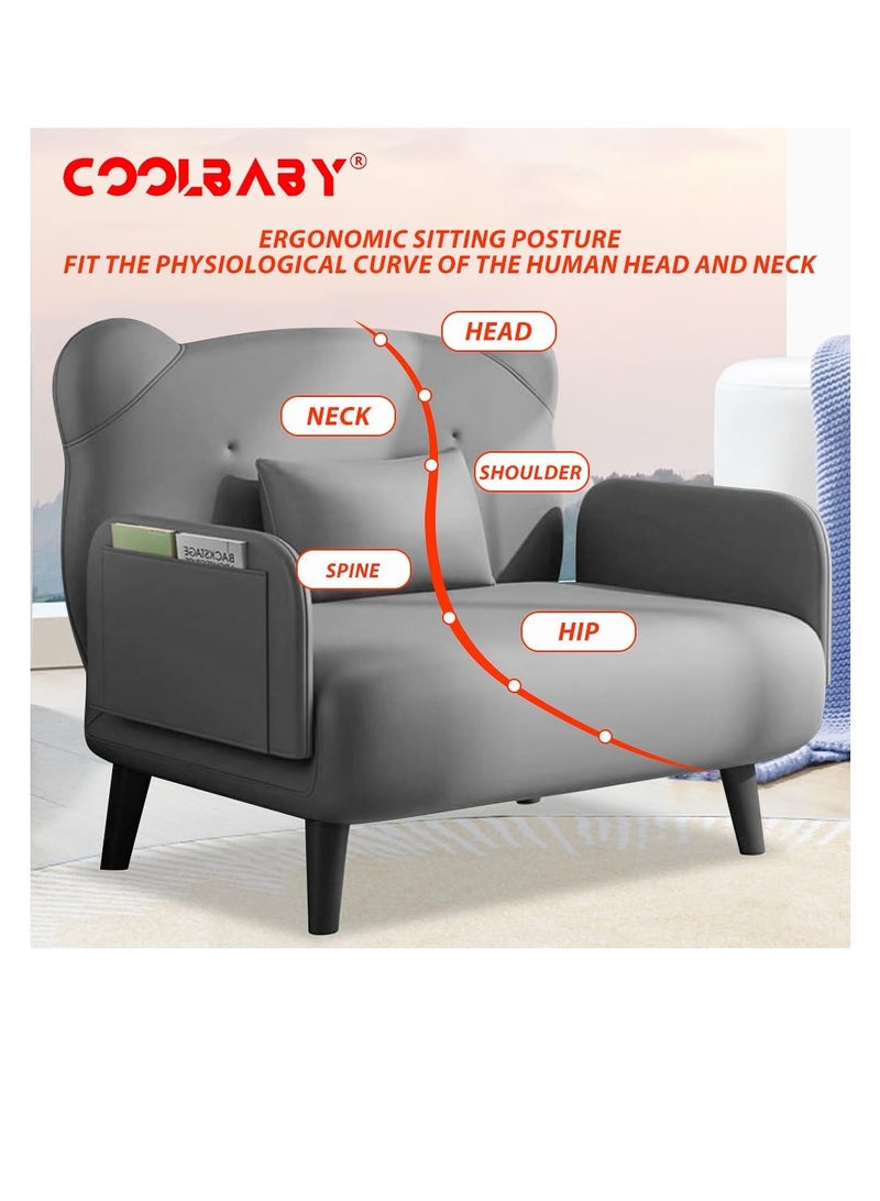 كول بيبي سرير أريكة COOLBABY ثلاثي الطيات مع مسند ظهر ووسائد قابلة للتعديل، كرسي استرخاء للاستخدام في الهواء الطلق والداخلي والمنزل والمكتب، سرير أريكة مريح (رمادي)  - Image 3