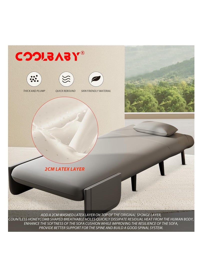 كول بيبي سرير أريكة COOLBABY ثلاثي الطيات مع مسند ظهر ووسائد قابلة للتعديل، كرسي استرخاء للاستخدام في الهواء الطلق والداخلي والمنزل والمكتب، سرير أريكة مريح (رمادي)  - Image 4