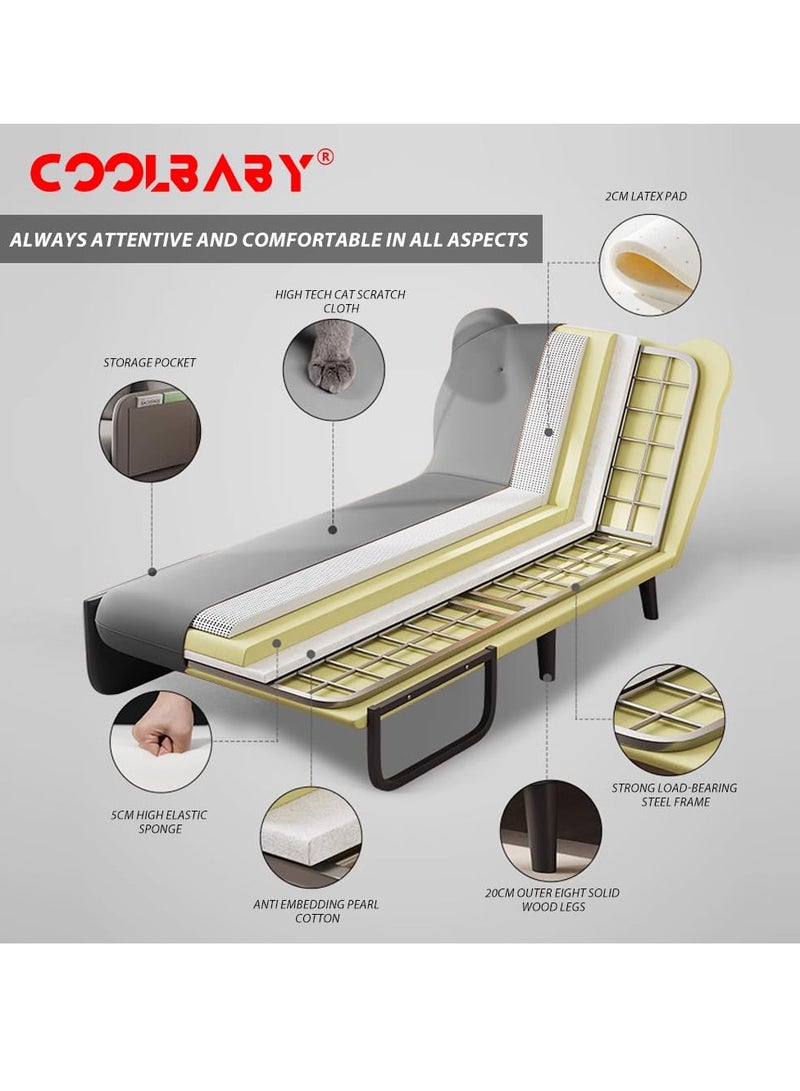 كول بيبي سرير أريكة COOLBABY ثلاثي الطيات مع مسند ظهر ووسائد قابلة للتعديل، كرسي استرخاء للاستخدام في الهواء الطلق والداخلي والمنزل والمكتب، سرير أريكة مريح (رمادي)  - Image 5