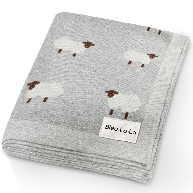 Bleu La La Knit Baby Swaddle Blanket  100 Cotton Soft Cozy Lightweight Unisex Receiving Swaddling Crib Stroller Quilt Blanket for Shower Gift Registry for Newborns Infants  Toddlers Sheep  Grey