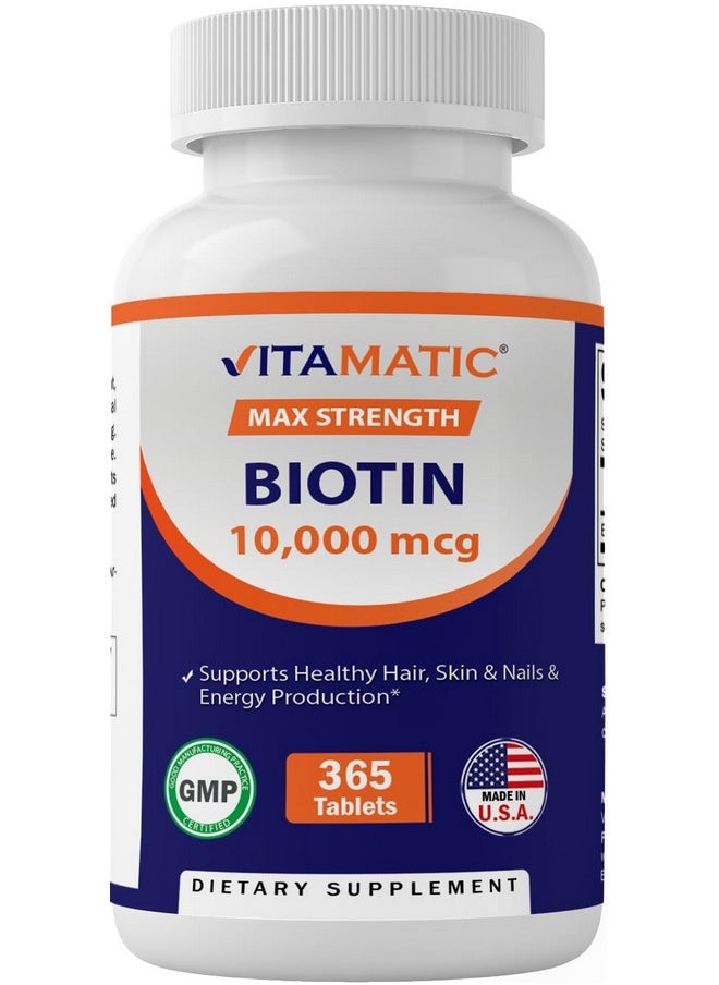 Vitamatic Biotin 10,000 mcg (10 mg) for Stronger Hair, Skin & Nails - 365 Vegan Tablets- Also Called Vitamin B7 - pzsku/Z458C1CFAEE13B4E2D6E5Z/45/_/1740202504/86df7d6b-278d-4f70-9e8b-54ae2d890b7d