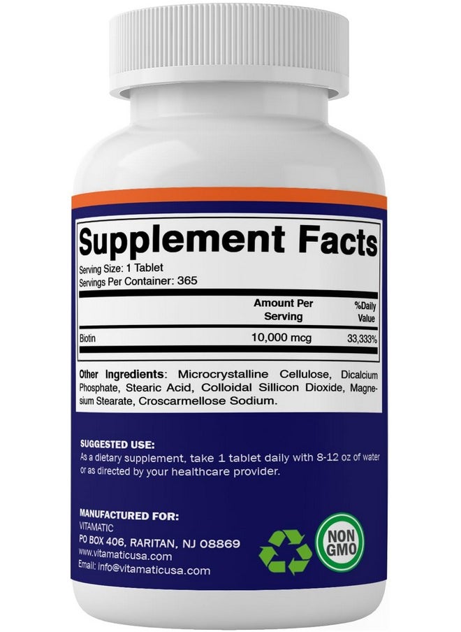 Vitamatic Biotin 10,000 mcg (10 mg) for Stronger Hair, Skin & Nails - 365 Vegan Tablets- Also Called Vitamin B7 - pzsku/Z458C1CFAEE13B4E2D6E5Z/45/_/1740202507/cf7bf850-e062-46b5-a09e-948d97aedf66