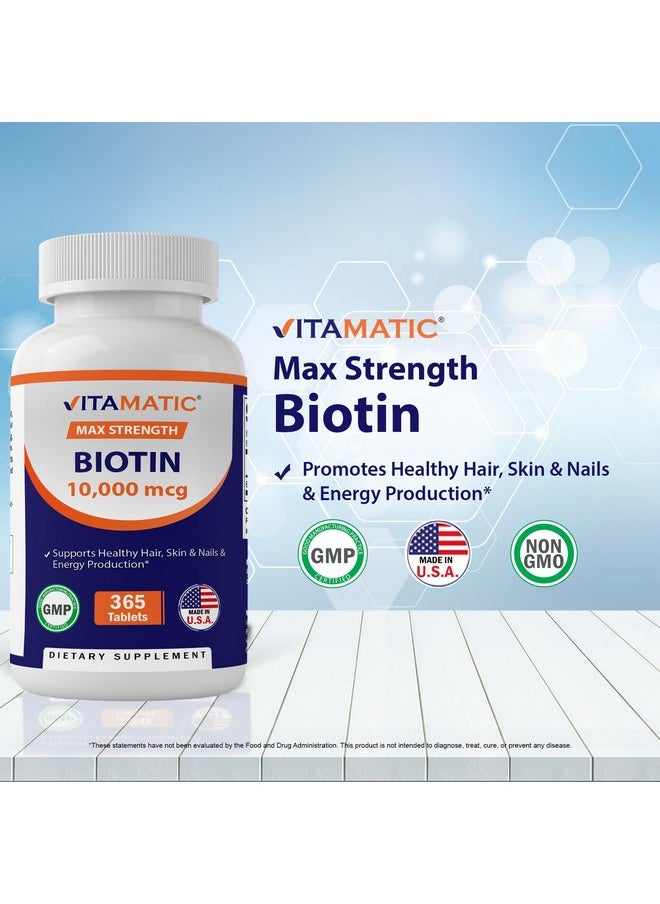 Vitamatic Biotin 10,000 mcg (10 mg) for Stronger Hair, Skin & Nails - 365 Vegan Tablets- Also Called Vitamin B7 - pzsku/Z458C1CFAEE13B4E2D6E5Z/45/_/1740202514/b066328e-57c3-4286-acd8-d1fff00dbf3e