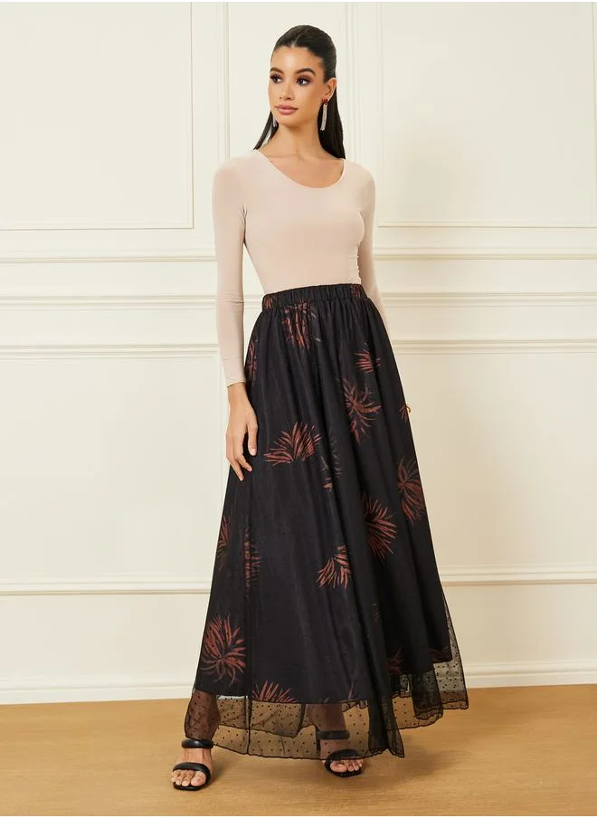 ستايلي Printed Dobby Mesh A-Line Maxi Skirt