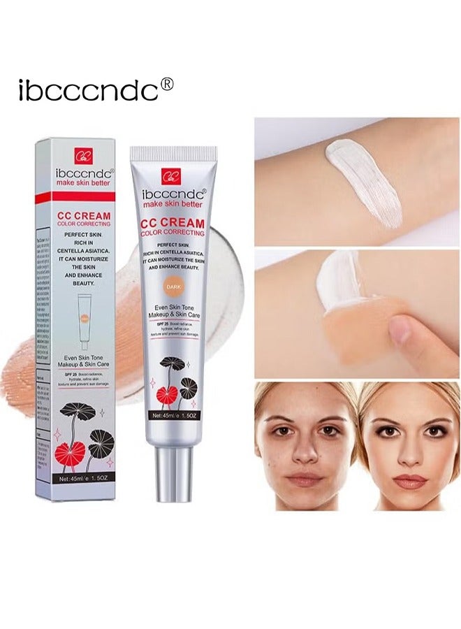 ibcccndc Skin Tone Correcting CC Cream with Centella Asiatica, Concealing and Moisturising CC Cream Color Correcting, Repairing Redness and Acne Marks, Water and Sweat Resistant, SPF 25 (01#DARK) - Image 1