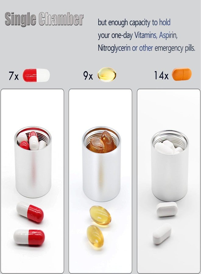 PPFISH EDC Portable Metal Small Pill Case, Aluminium Alloy Round Pill Box for Travel, Waterproof Pill Box Organizer, Pocket Daliy Pill Holder Pill Container for Medicine Vitamin Fish Oils (Silver - Image 4