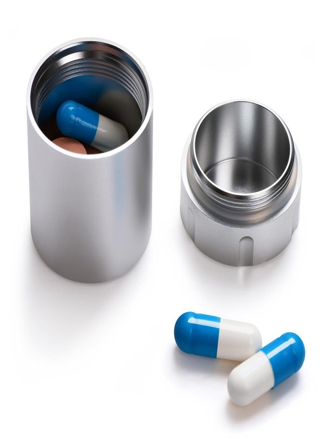 PPFISH EDC Portable Metal Small Pill Case, Aluminium Alloy Round Pill Box for Travel, Waterproof Pill Box Organizer, Pocket Daliy Pill Holder Pill Container for Medicine Vitamin Fish Oils (Silver - Image 1