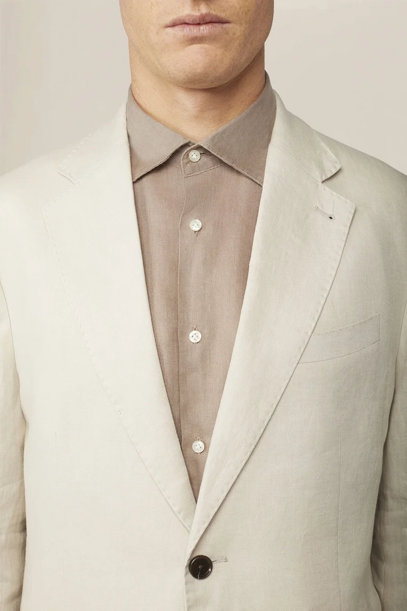 Doppelganger  Men's single-breasted suit in 100% linen, regular fit - Beige for Men | Best Price UAE