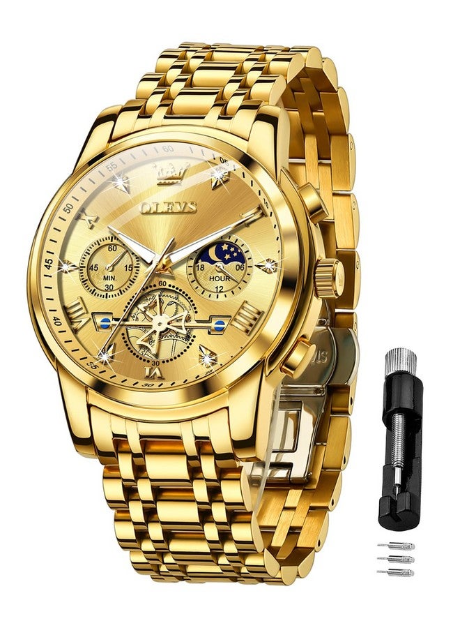 OLEVS Mens Watches Chain Chronograph Business Dress Quartz Stainless Steel Wrist Watch Waterproof Luminous Date - Image 1