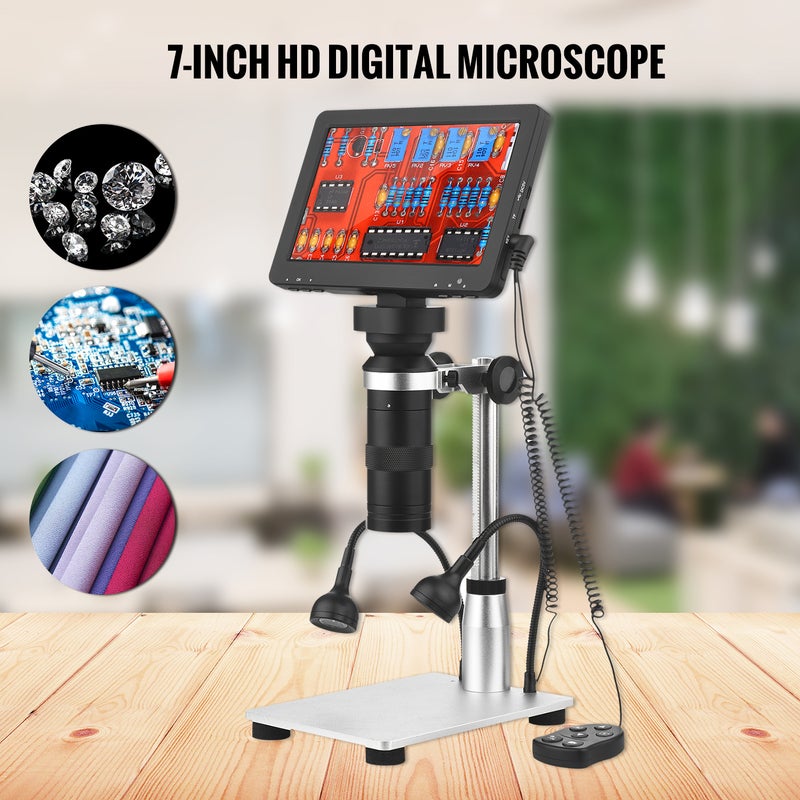 7-inch LCD Digital Microscope 1200X Magnification Portable Rechargeable Microscope Video Camera Microscope with Remote Control 8 Adjustable LED Light Digital Magnifier with Holder for Circuit Board - Image 2