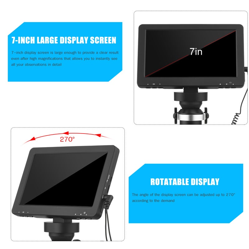 7-inch LCD Digital Microscope 1200X Magnification Portable Rechargeable Microscope Video Camera Microscope with Remote Control 8 Adjustable LED Light Digital Magnifier with Holder for Circuit Board - Image 5