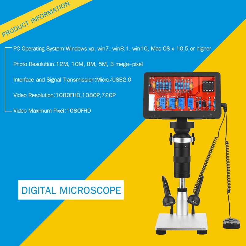 7-inch LCD Digital Microscope 1200X Magnification Portable Rechargeable Microscope Video Camera Microscope with Remote Control 8 Adjustable LED Light Digital Magnifier with Holder for Circuit Board - Image 3