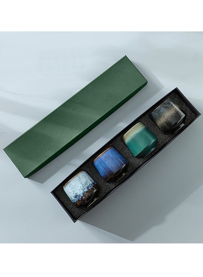 Ceramic Tea Cup 4Pcs 220ml Kiln Change Glaze Espresso Cups - Multicolour Gift Box, Microwave & Dishwasher Safe for Home Office - Image 1