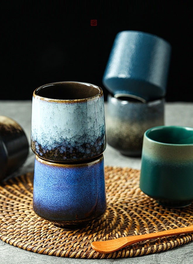 Ceramic Tea Cup 4Pcs 220ml Kiln Change Glaze Espresso Cups - Multicolour Gift Box, Microwave & Dishwasher Safe for Home Office - Image 2