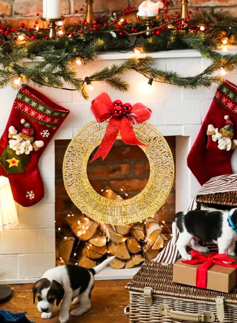 NextWave Golden Christmas Wreath With Led Warm Lights And Bow, In/Outdoor Holiday Decor For Front Door, Window, Party - Image 5