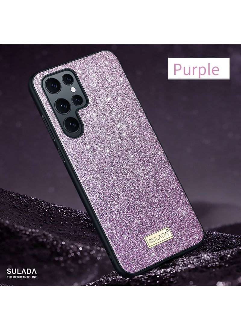 SULADA For Samsung Galaxy S23 Ultra PU Leather Coated PC + TPU Glitter Sequins Phone Case Anti-drop Back Cover - Purple