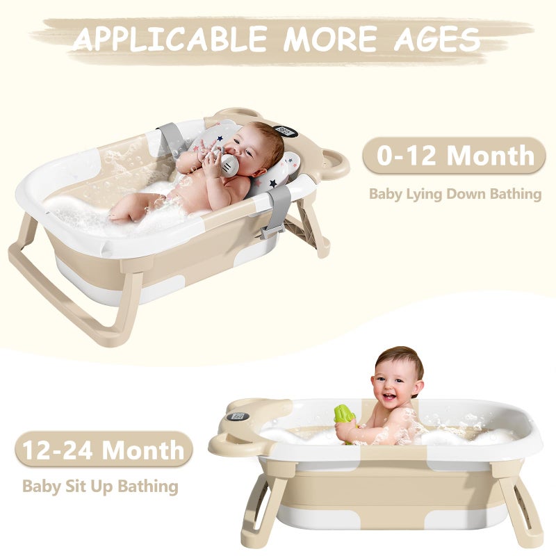 MoreFeel Collapsible Baby Bathtub for Newborn with Thermometer & 1 Hooded Towel & 1 Soft Floating Cushion - Image 4