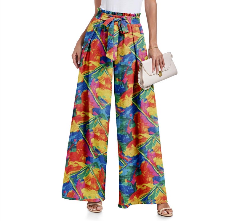 Lepunuo Wide Leg Pants for Women Work Business Casual High Waisted Colorful Pants Flowy Trousers Office - Image 1