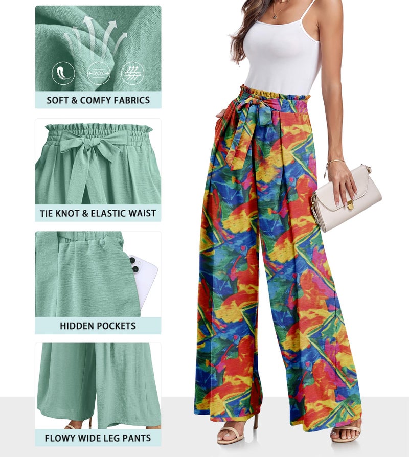Lepunuo Wide Leg Pants for Women Work Business Casual High Waisted Colorful Pants Flowy Trousers Office - Image 3