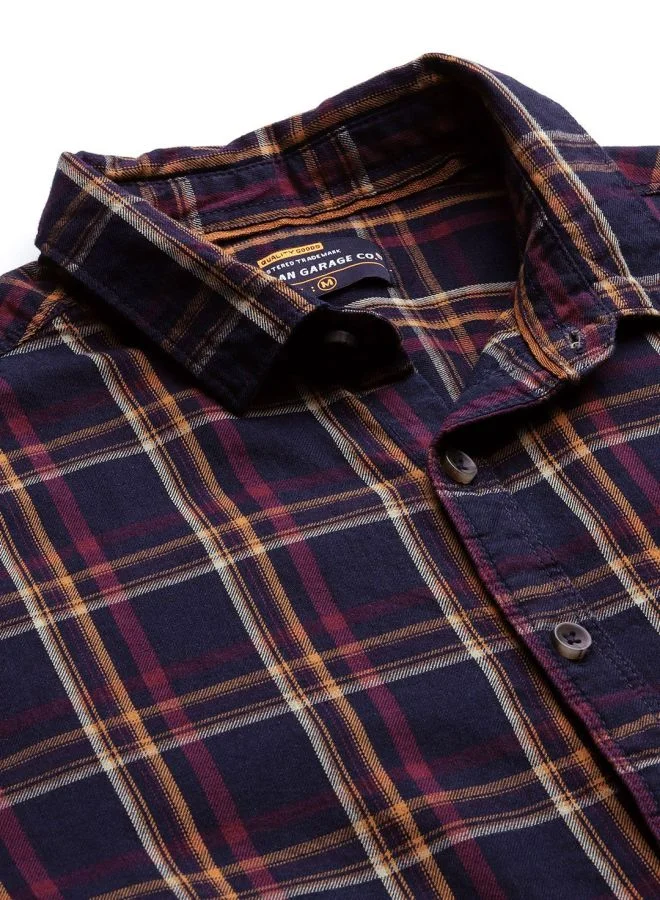 شركة المرآب الهندية Men Slim Fit Checkered Full Sleeves Spread Collar Casual Shirt