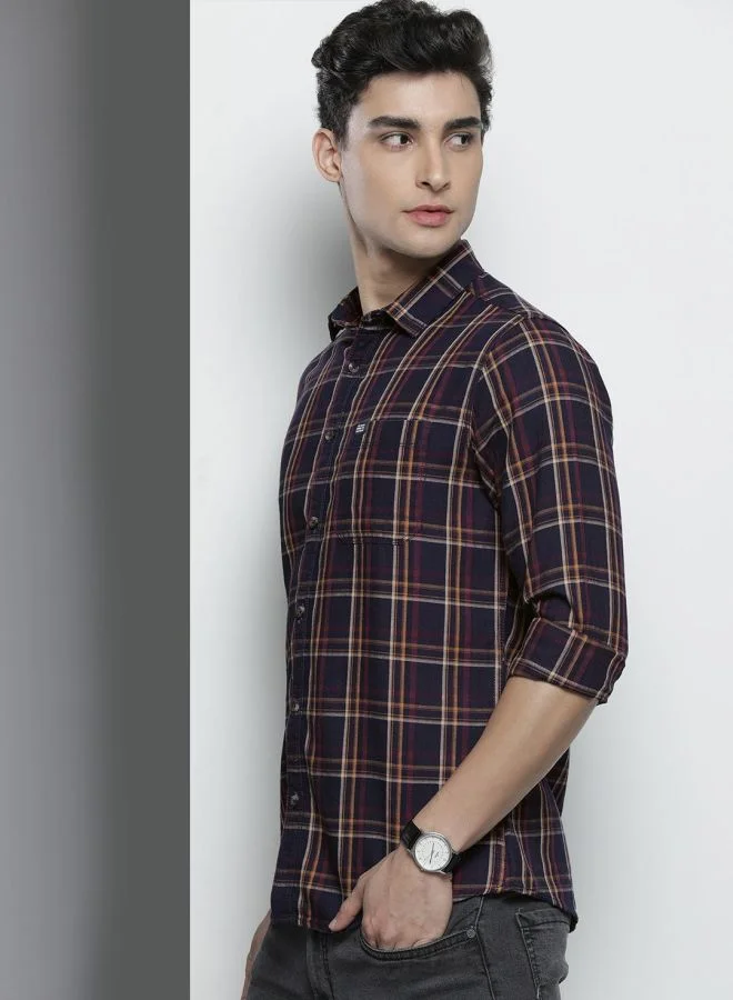 شركة المرآب الهندية Men Slim Fit Checkered Full Sleeves Spread Collar Casual Shirt