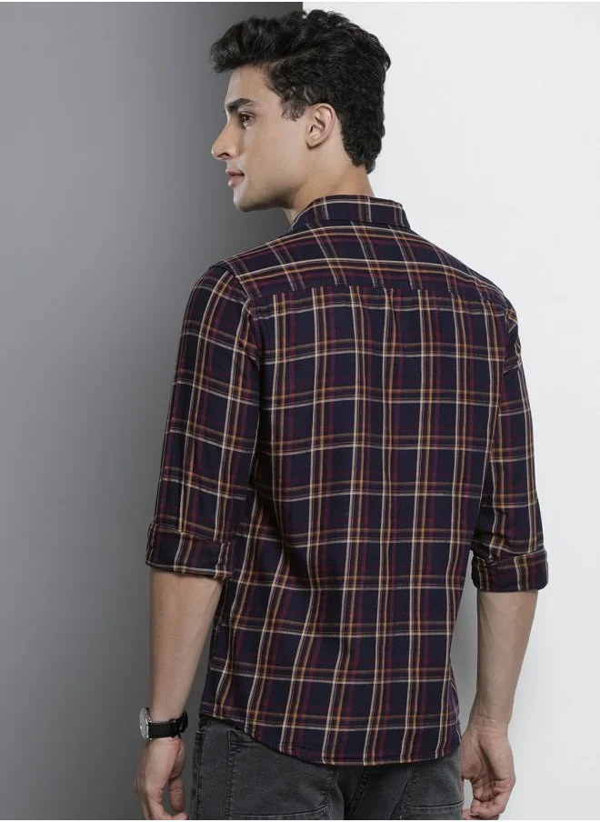 The Indian Garage Co Men Slim Fit Checkered Full Sleeves Spread Collar Casual Shirt