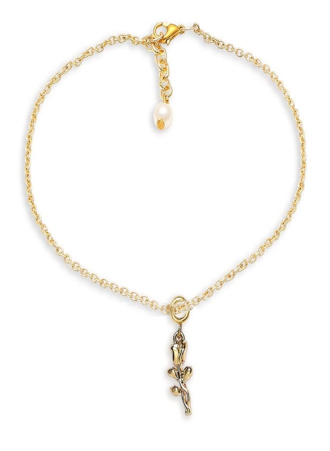 OOMPHelicious Jewellery Rose Shape Charm Delicate Gold Tone Fashion Anklet For Women & Girls Stylish Latest (AYJ15_CC1) - Image 1